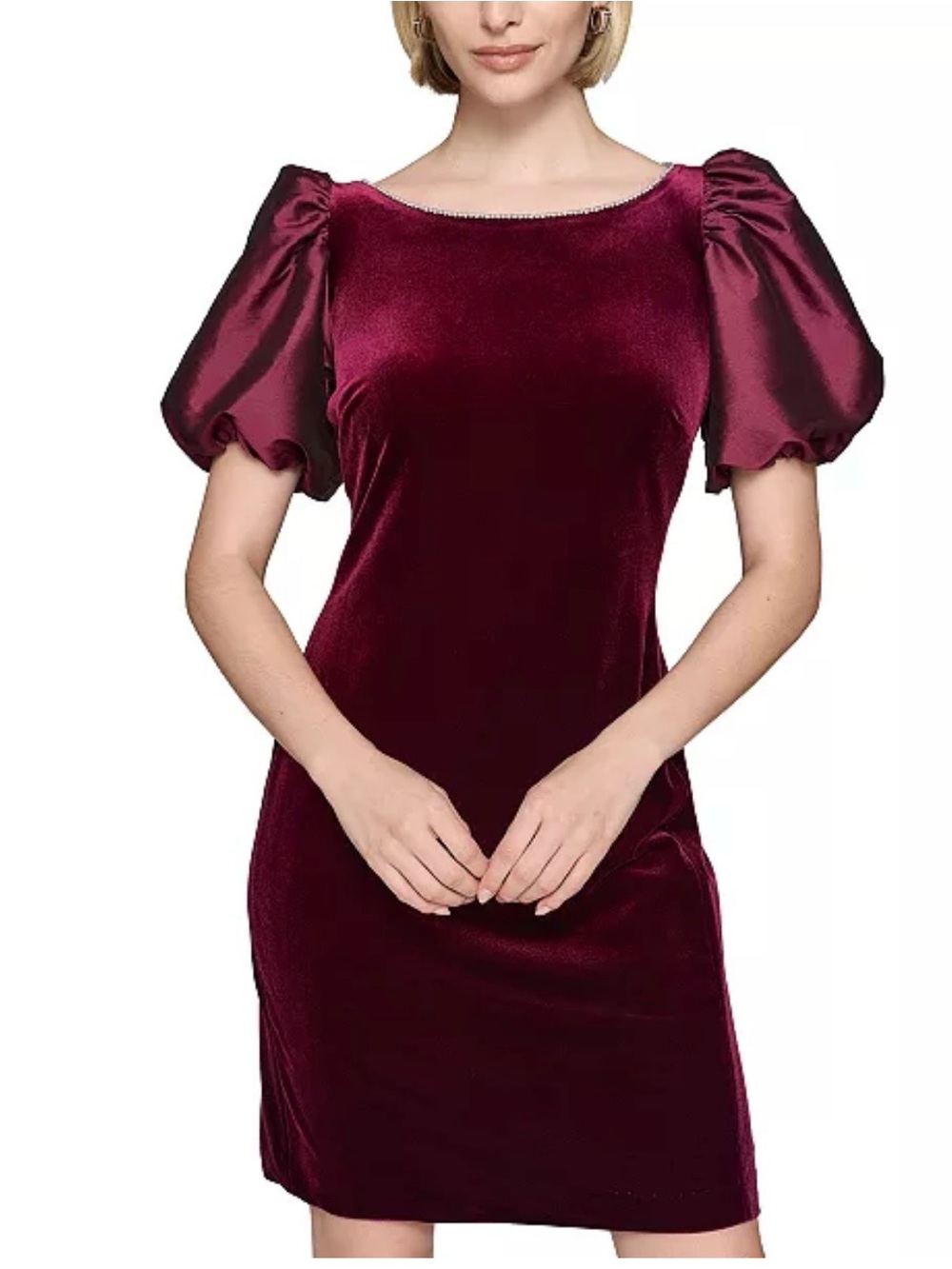 NWT Karl Lagerfeld Burgundy Velvet Puff-Sleeve Mini Dress
